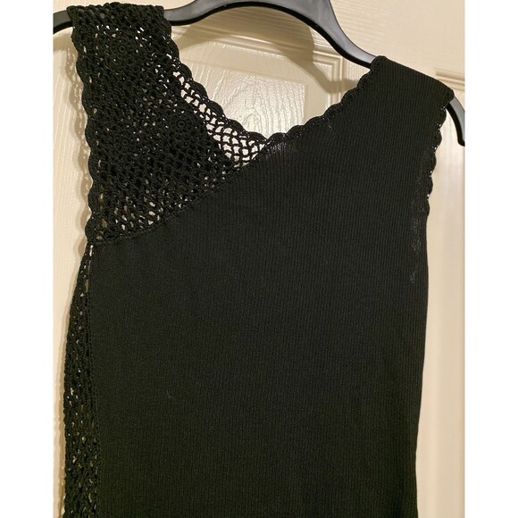 VTG Cache Black Open Knit Rib Tank Top Whimsigoth Grunge Asymmetric Crochet 90s - Picture 6 of 15